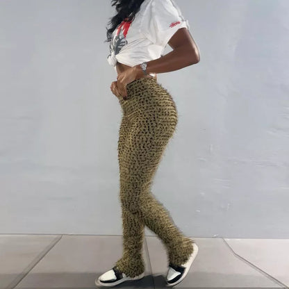 Women Pants Folds Leopard -