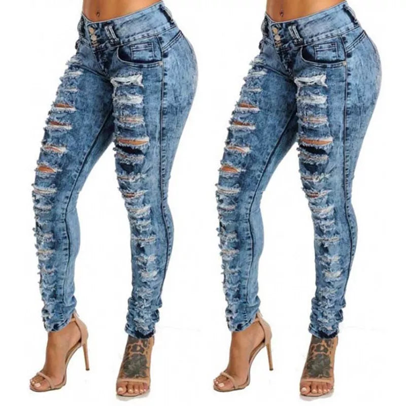 Casual Skinny Ripped Jeans Women -