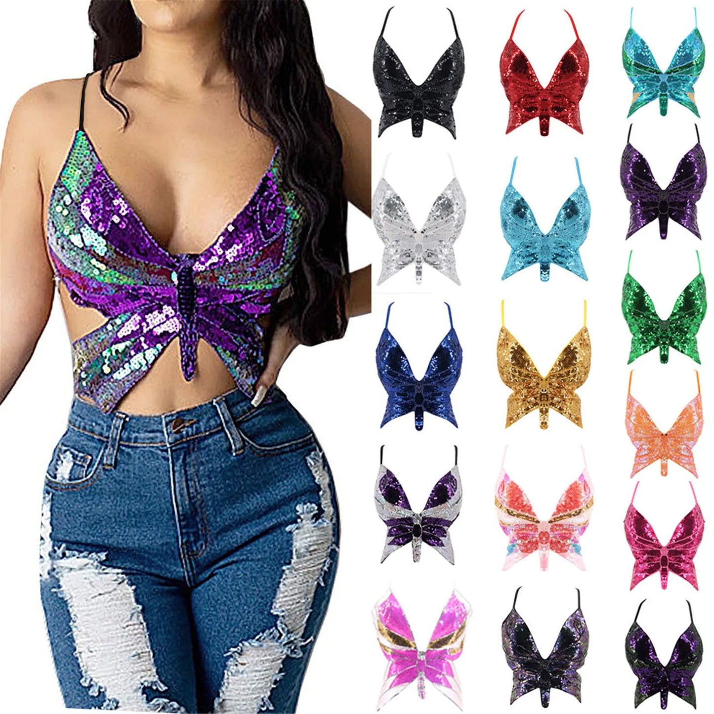 Y2k Sexy Butterfly Crop Top Backless V Neck -