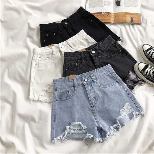 Casual High Waist Ripped Shorts -