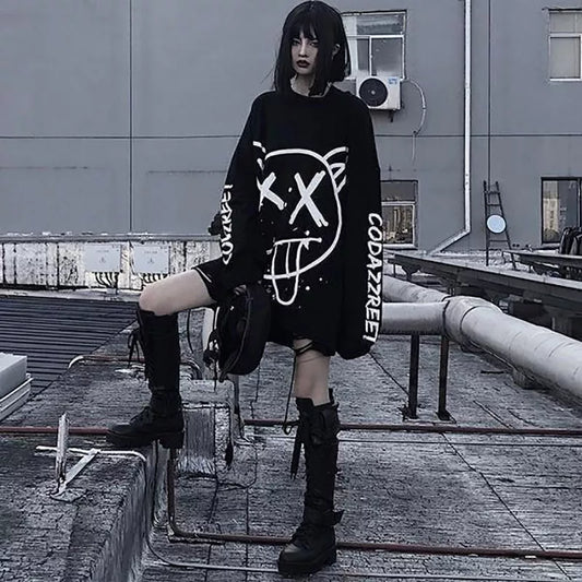 oversize Y2K black Zip Women -