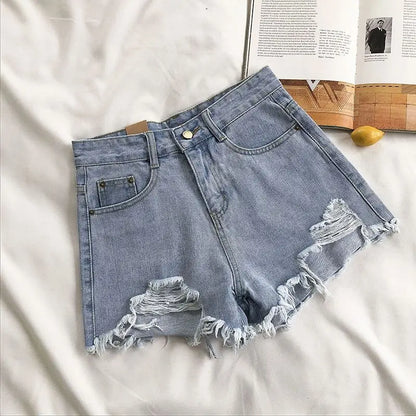 Casual High Waist Ripped Shorts -