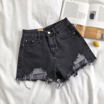 Casual High Waist Ripped Shorts -