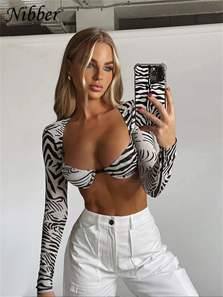 Y2K Sexy Zebra Print Gothic Top Long Sleeve -