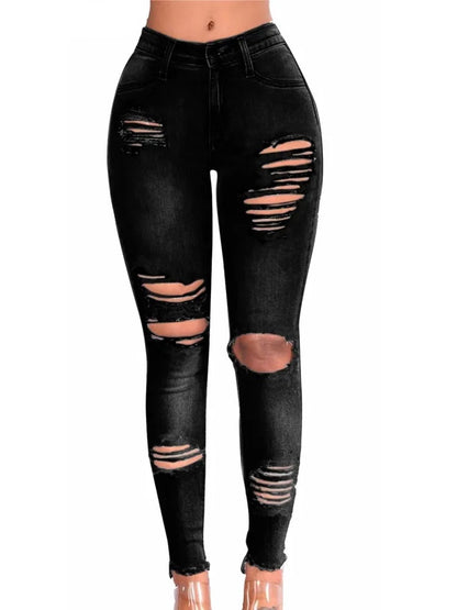 Women Ripped Stretch Jeans Skinny Hole Denim -