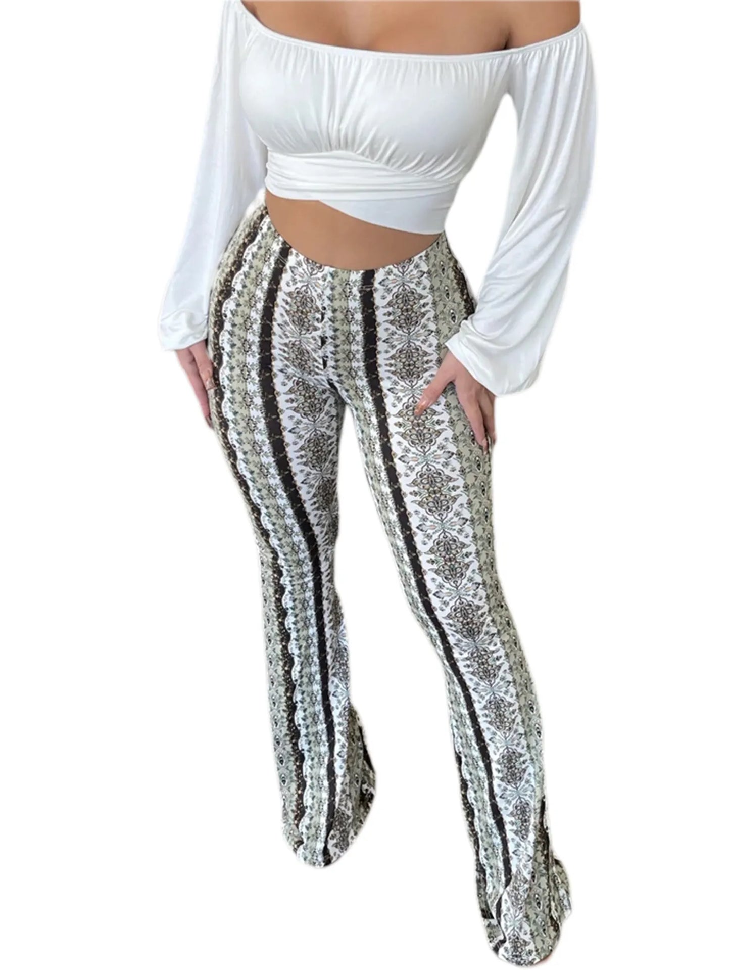 Frauen Boho Flare Pants Ethnic Tribal Print -