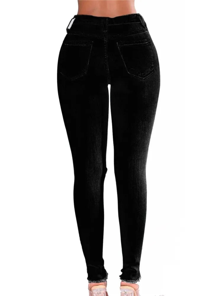 Women Ripped Stretch Jeans Skinny Hole Denim -