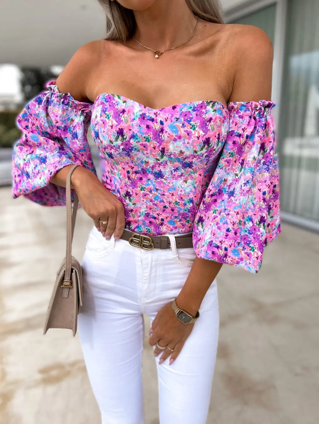 Women Sexy Top Summer Off Shoulder Floral Blouses -