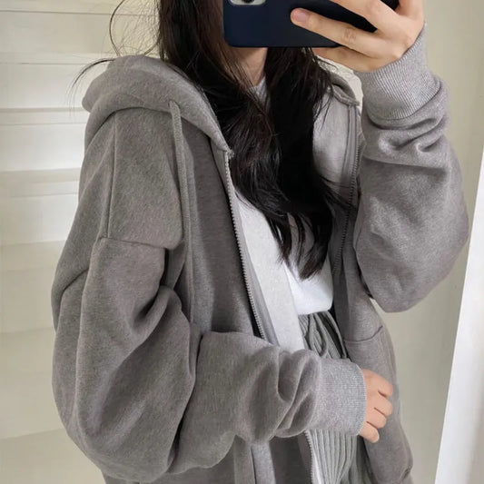 Oversize Hoodie Winter Zip Up Loose Jacket -