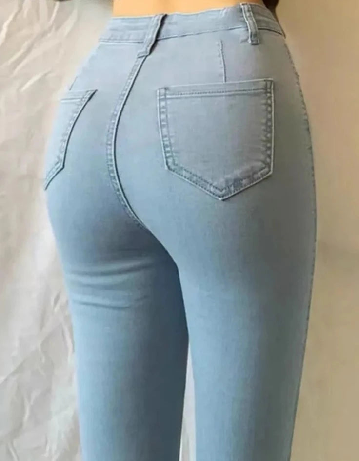 Sexy Elastic Skinny High Waist Blue Jeans -