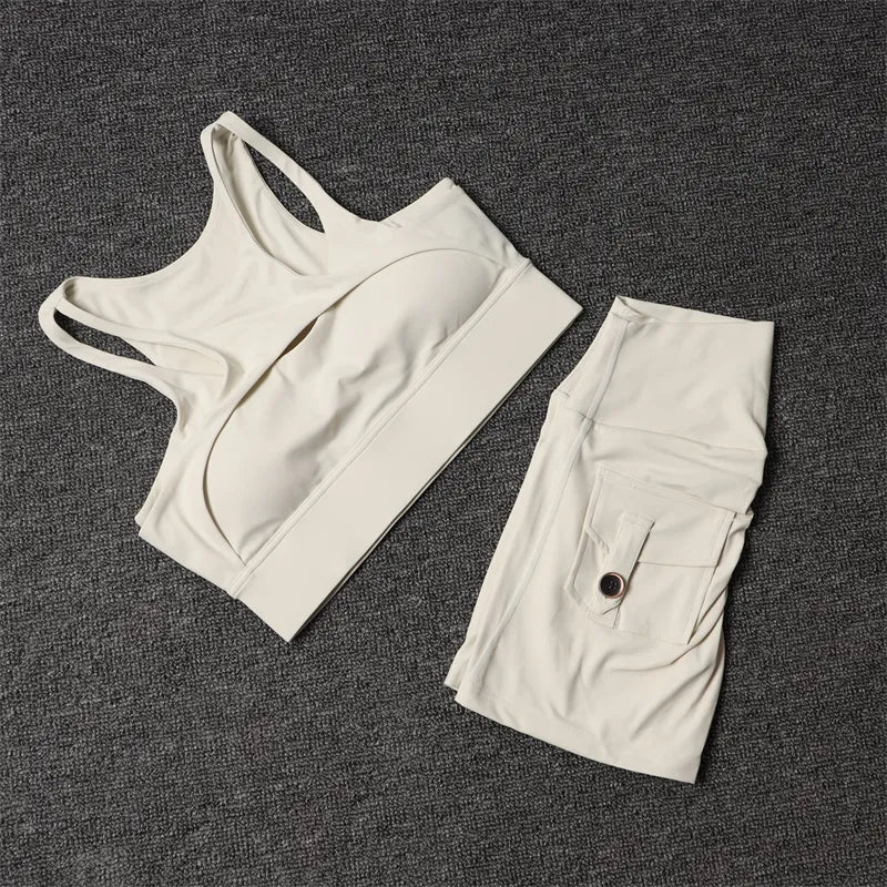 Shorts Gym Yoga Set With Pocket