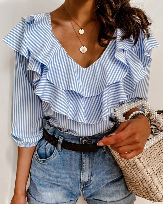 Elegant Striped Plaid Off Shoulder -