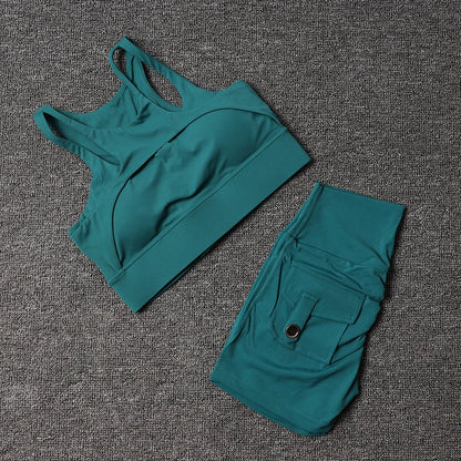 Shorts Gym Yoga Set With Pocket