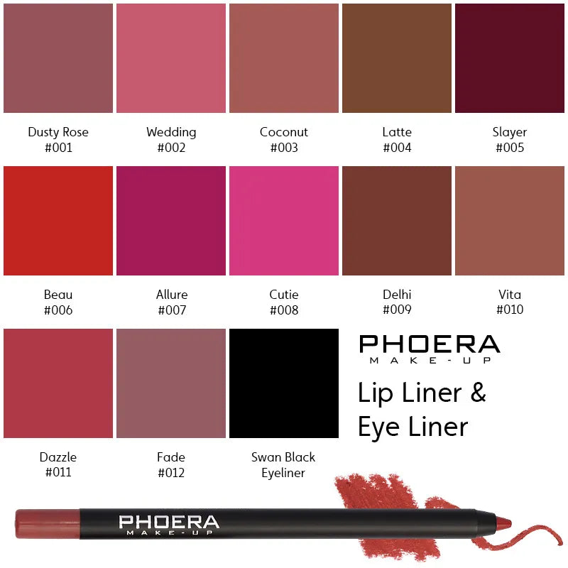 PHOERA Sexy Matte Lipliner Pencil Waterproof  -