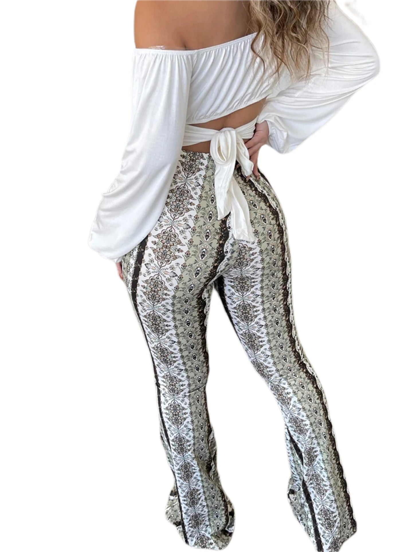 Frauen Boho Flare Pants Ethnic Tribal Print -