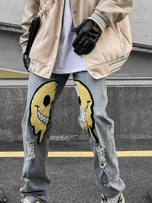 Streetwear Irregular Ripped Hole Jeans Denim Pant -